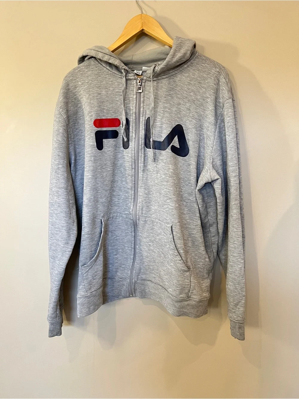 Fila Men's Light Gray Zip-Up Hoodie with Red & Navy Logo - Picture 2 of 7